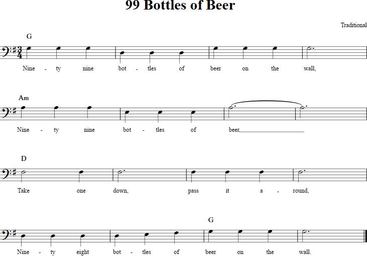 99 Bottles of Beer Cello Sheet Music
