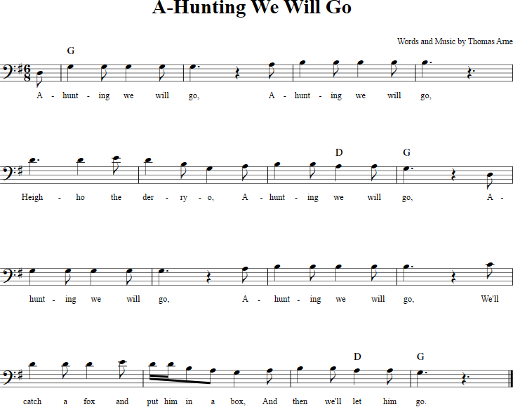 A-Hunting We Will Go Cello Sheet Music