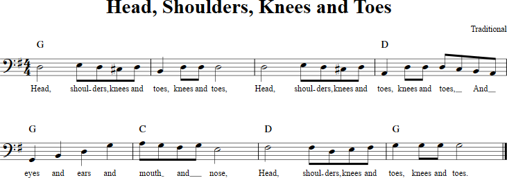 Head, Shoulders, Knees and Toes Cello Sheet Music