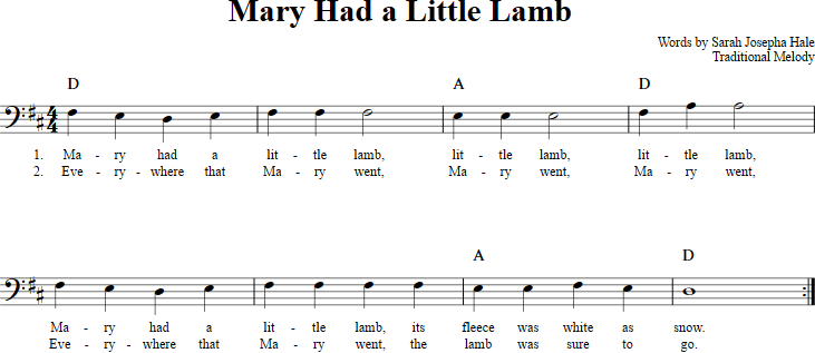 Mary Had a Little Lamb Cello Sheet Music