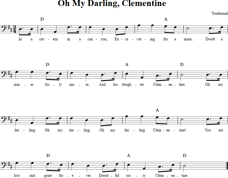 Oh My Darling, Clementine Cello Sheet Music