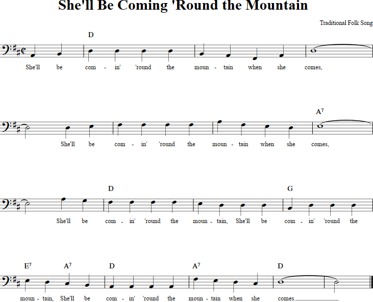 She'll Be Coming 'Round the Mountain Cello Sheet Music